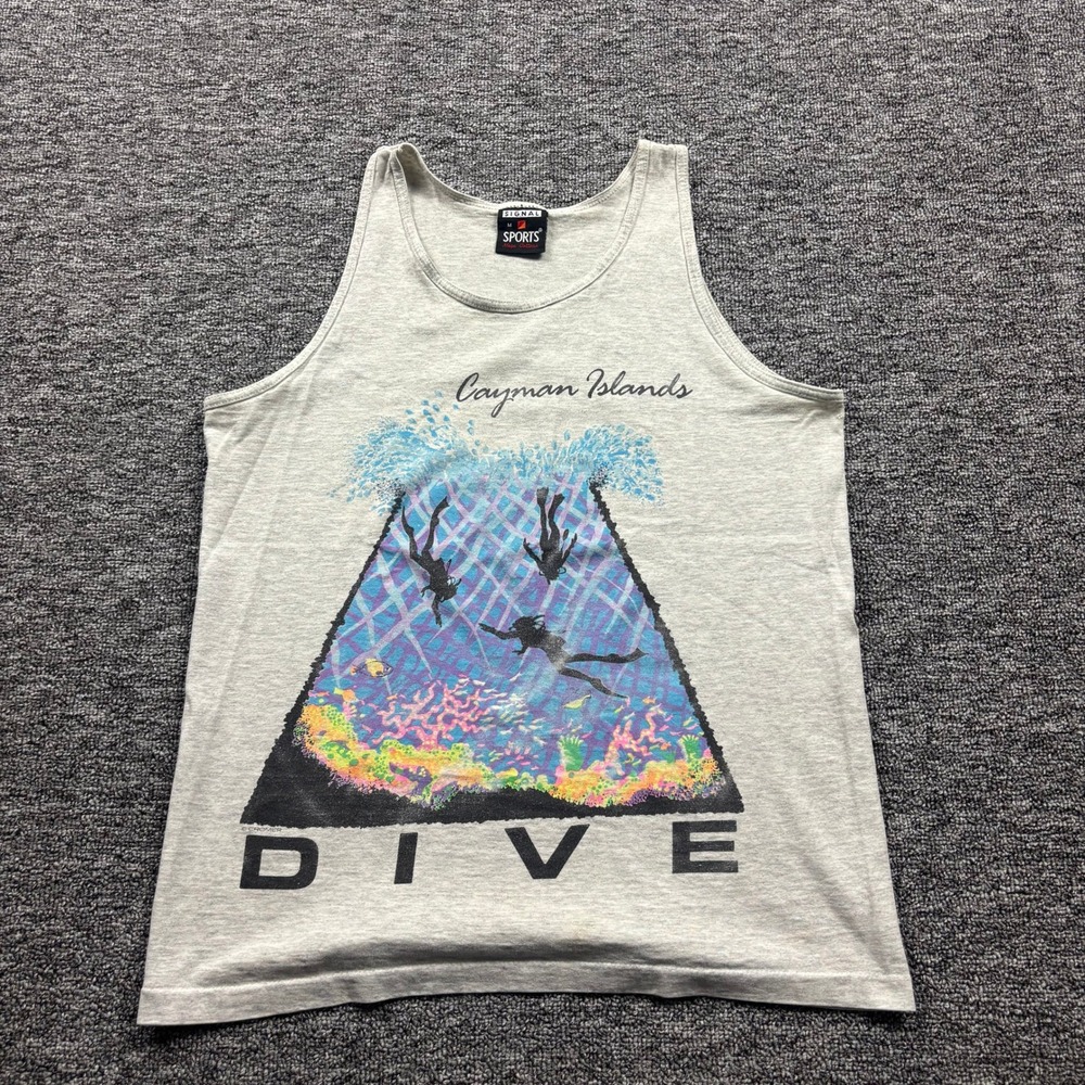 Vintage 1990s Signal Sports Cayman Islands Scuba Dive Grey Tank Top Size Medium